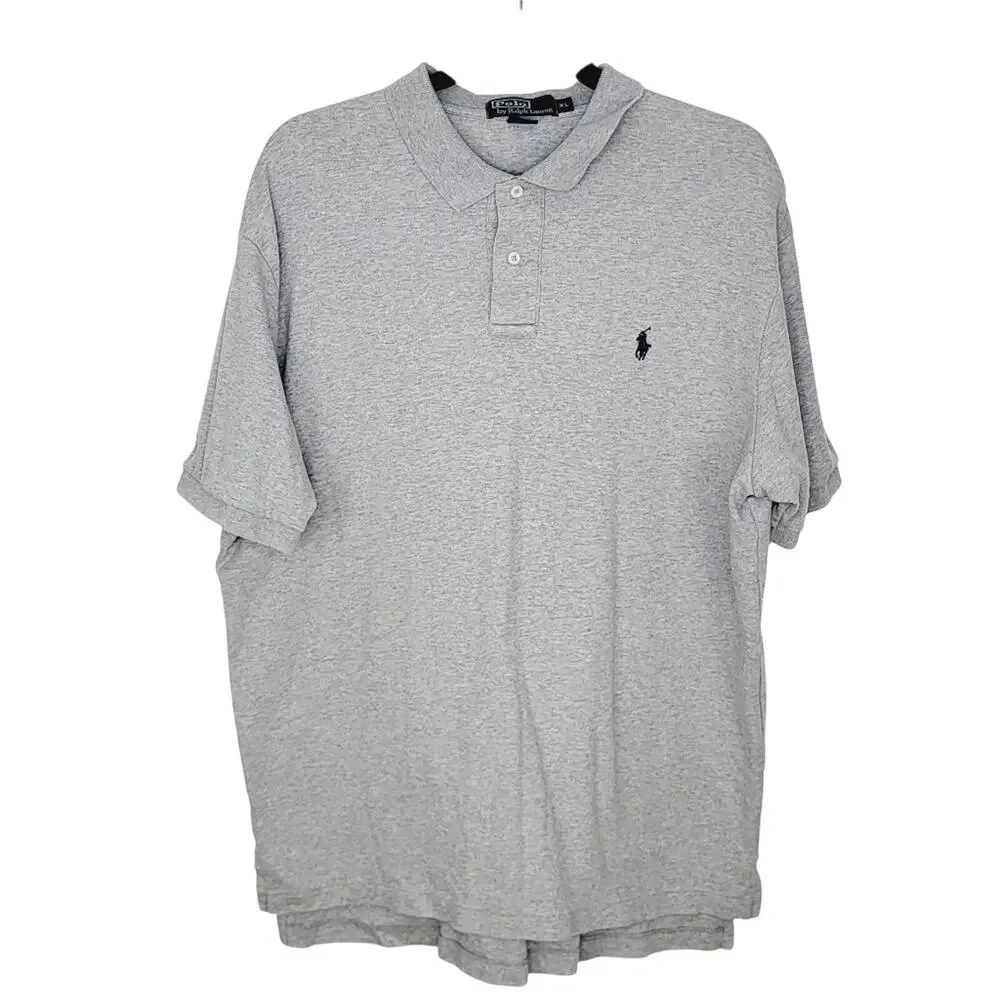 Polo by Ralph Lauren Gray 100% Cotton Knit Polo Shirt Size XL